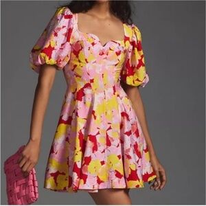 Anthropologie plus mini sweetheart colorful dress puff sleeve